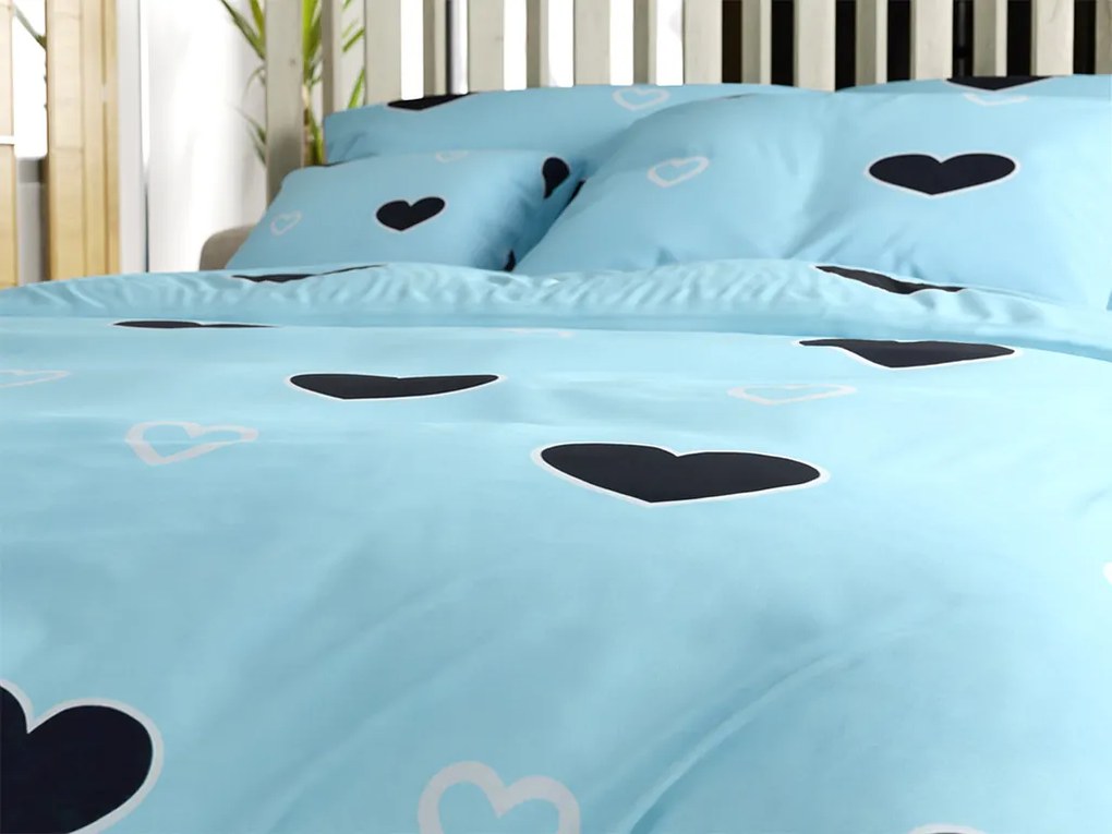 Lenjerie de pat din bumbac albastru CORAZON Dimensiune lenjerie de pat: 70 x 90 cm | 140 x 200 cm