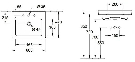 Set mobilier 58.7cm Villeroy&Boch Subway 2.0 alb lucios, cu lavoar Subway 2.0, A68700DH+7113F001