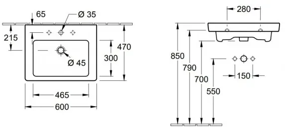 Set mobilier 58.7cm Villeroy&amp;Boch Subway 2.0 alb lucios, cu lavoar Subway 2.0, A68700DH+7113F001
