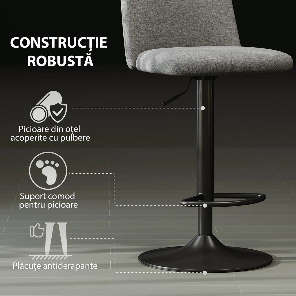 HOMCOM Set 2 Scaune de Bar Pivotante cu Înălțime Reglabilă Gri Închis | Aosom Romania