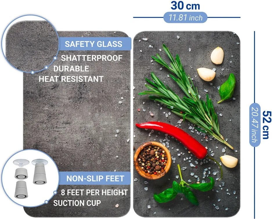 Protecții de aragaz 2 buc. din sticlă temperată 52x30 cm Rosemary - Maximex