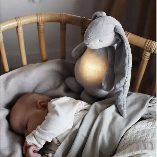 Moonie - Iepuraș somnoros cu melodie și lumină, argintiu