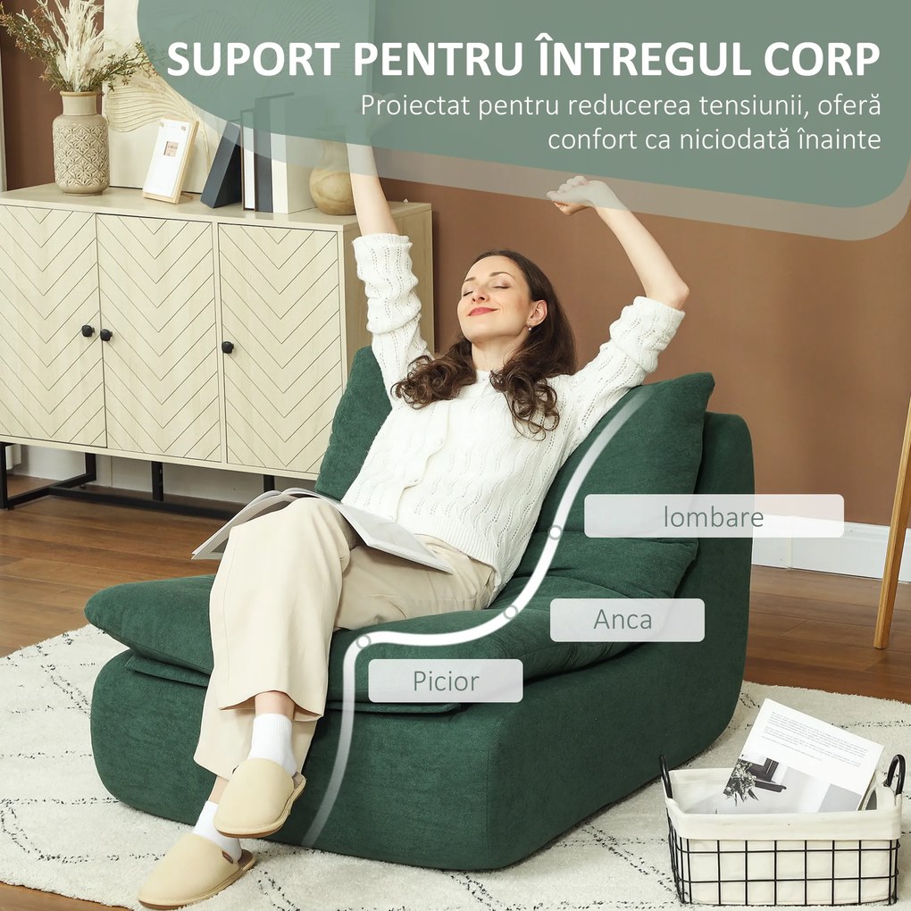 HOMCOM Scaun de Podea Modern și Capitonaț din Țesătură cu Aspect Catifelat Verde | Aosom Romania