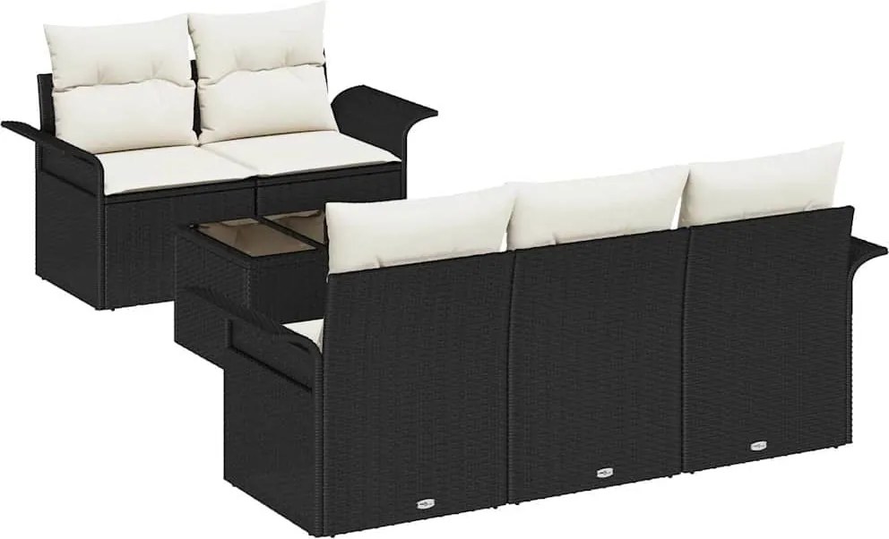 vidaXL Set de canapea cu pernă 6 pcs Negru poliratan