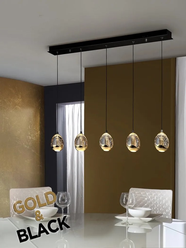 Lustra cu 5 pendule LED design modern Rocio negru/auriu