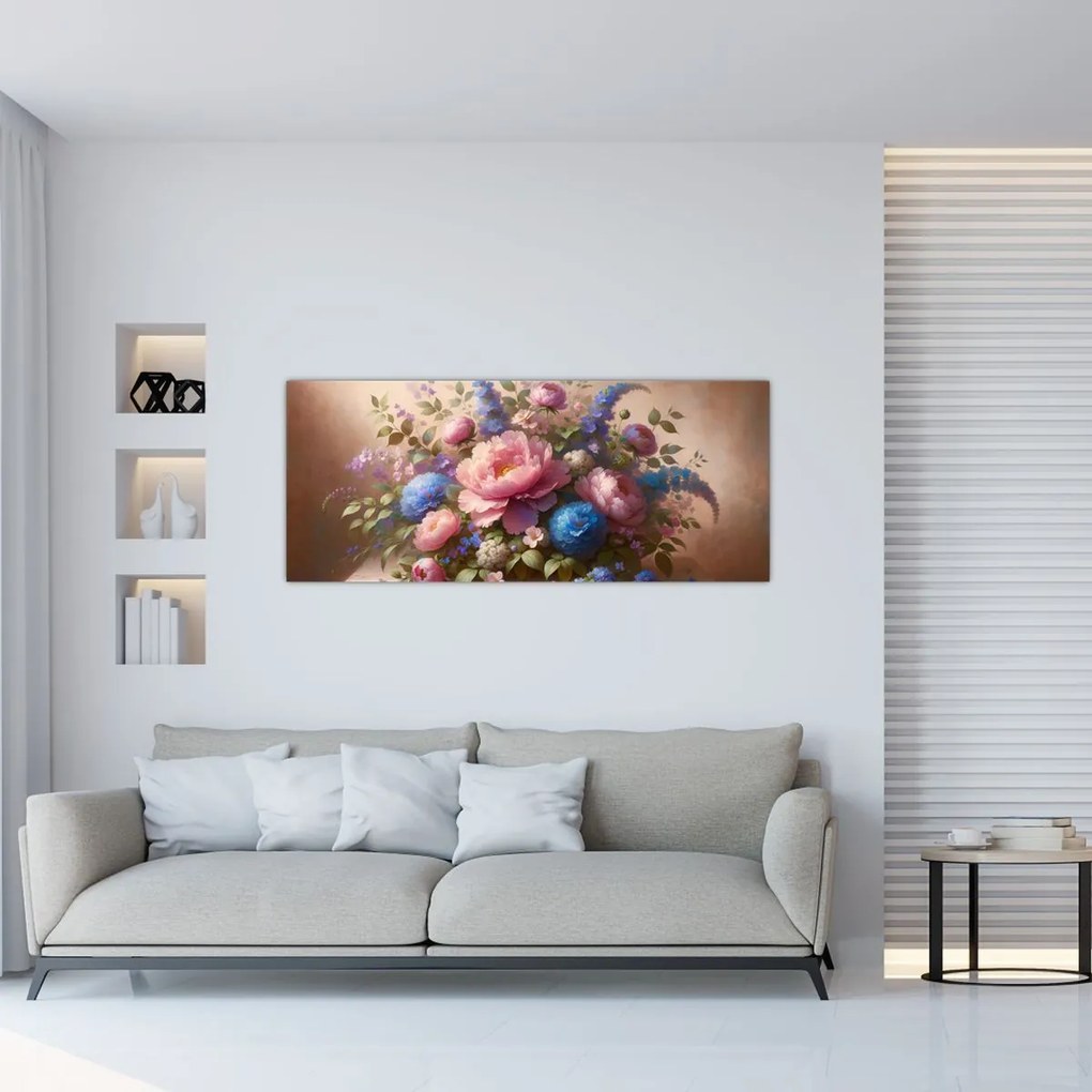 Tablou - Masă plină de flori (120x50 cm)