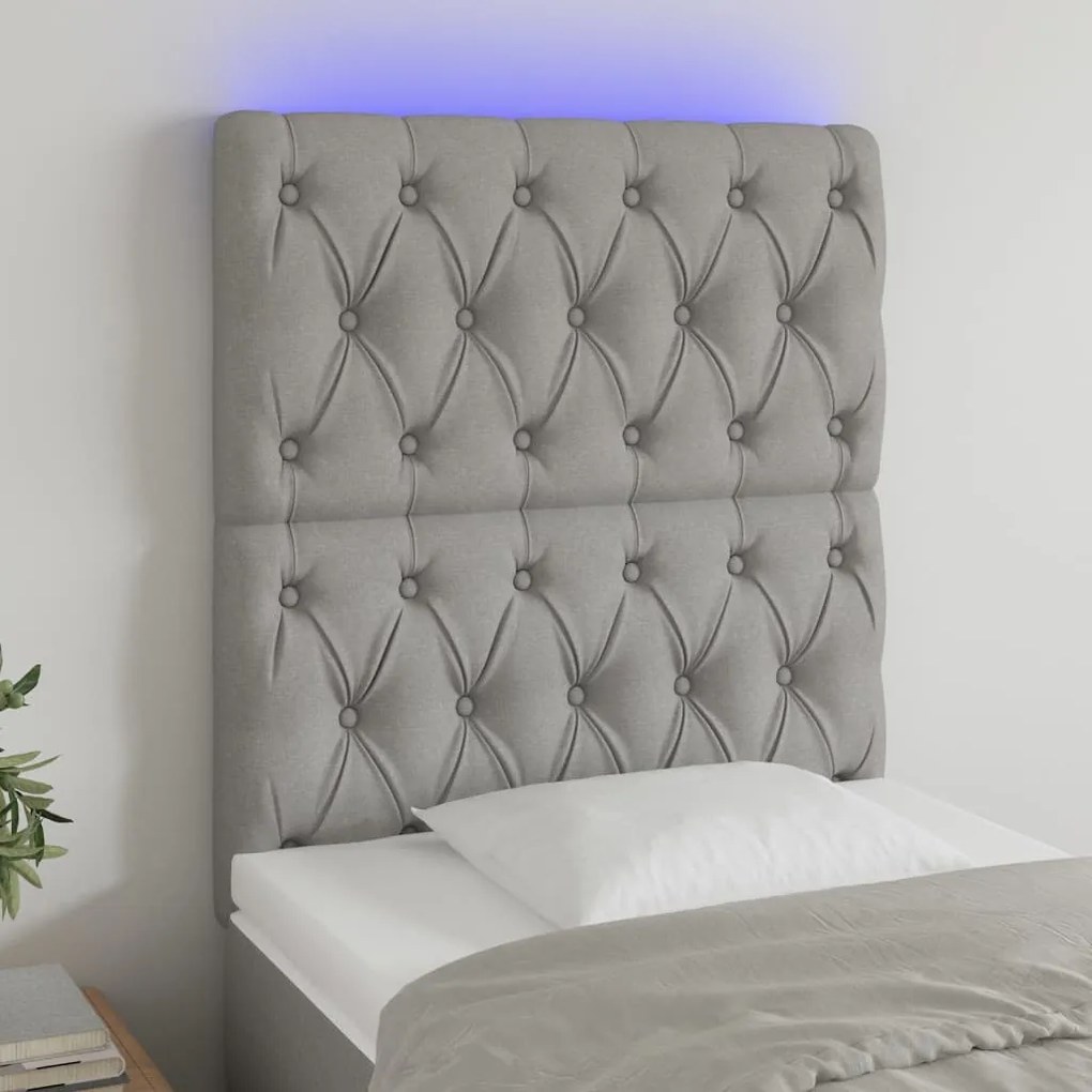 vidaXL Tăblie de pat cu LED, Gri deschis, 80x7x118/128 cm, textil