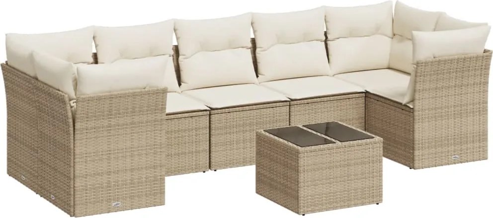 vidaXL Set canapele de grădină, 8 piese, cu perne, bej, poliratan