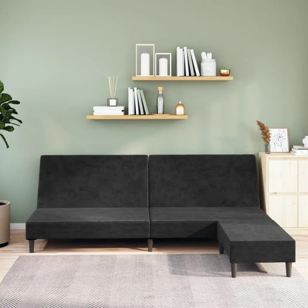 3080496 vidaXL Canapea extensibilă cu taburet, 2 locuri, negru, catifea