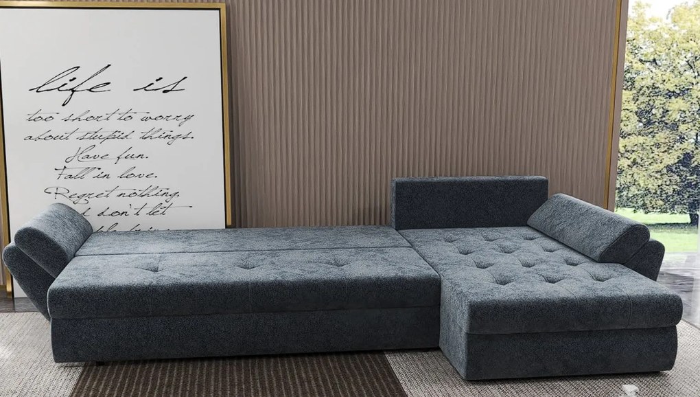 Colțar extensibil dumonde cu ladă de depozitare si sezut confortabil din spuma high-density, Loana XL Euphoria Grafit 335x185 cm