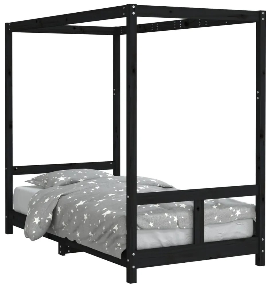 834515 vidaXL Cadru de pat pentru copii, negru, 80x160 cm, lemn masiv de pin