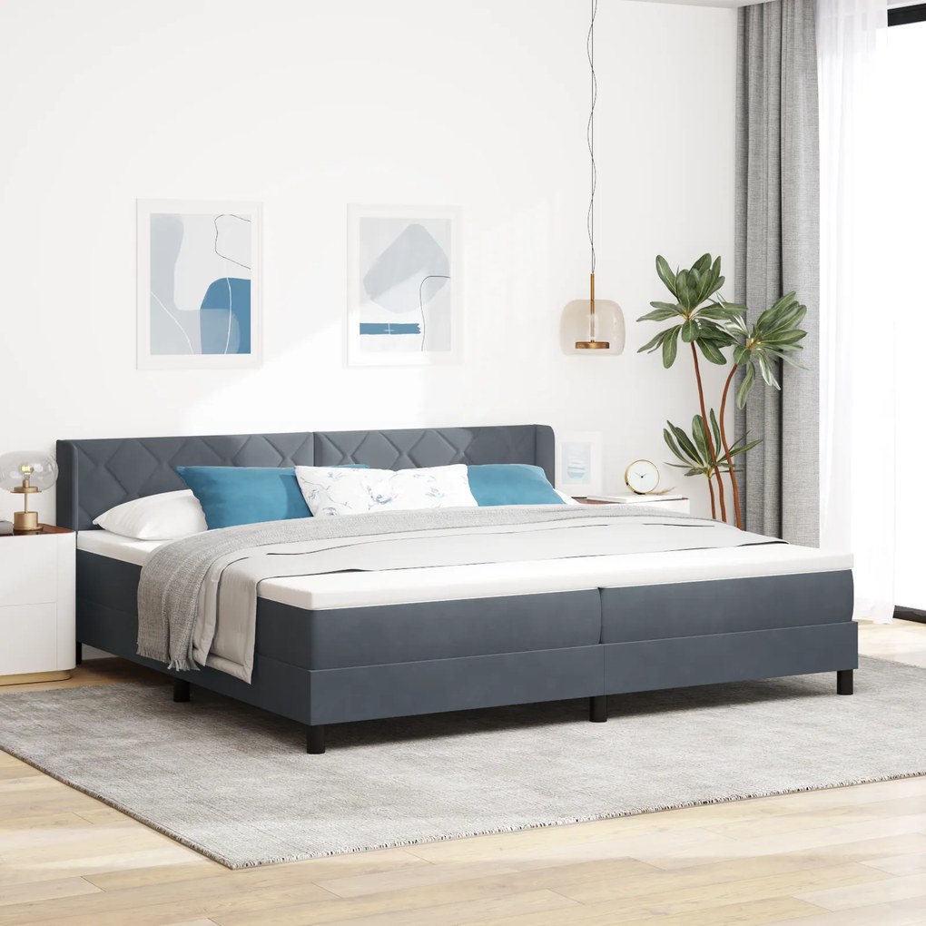 vidaXL Pat cu Saltea cu Arcuri Negru 100x200 cm Catifea Gri închis