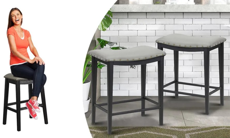 Scaune de bar tapitate 2 buc, gri