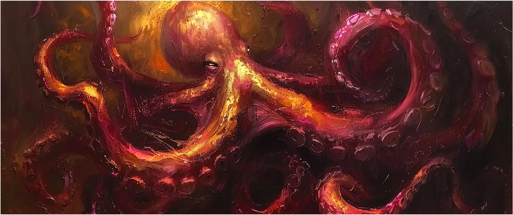Tablou - Octopus, pictură în ulei (120x50 cm)