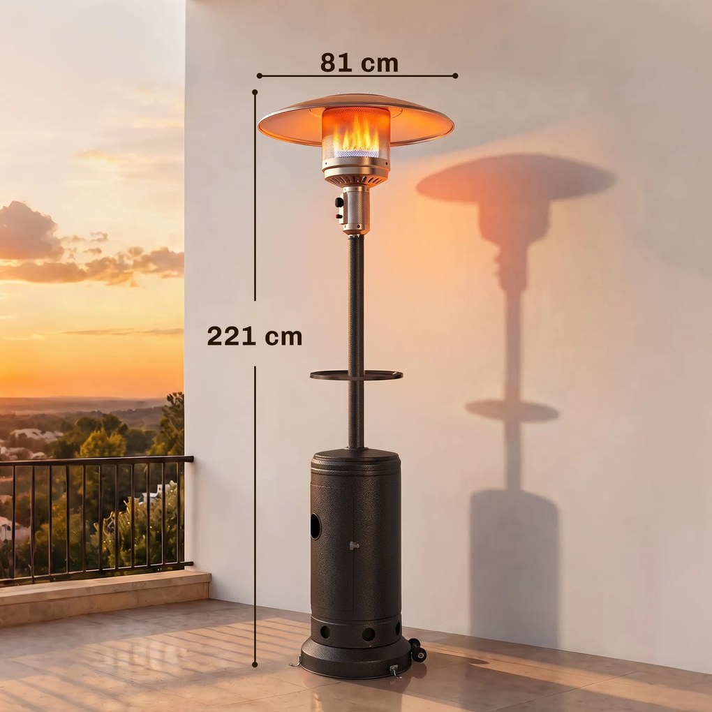 Outsunny Încălzitor de terasă cu gaz 13 kW, cu roți și măsuță, maro | Aosom Romania