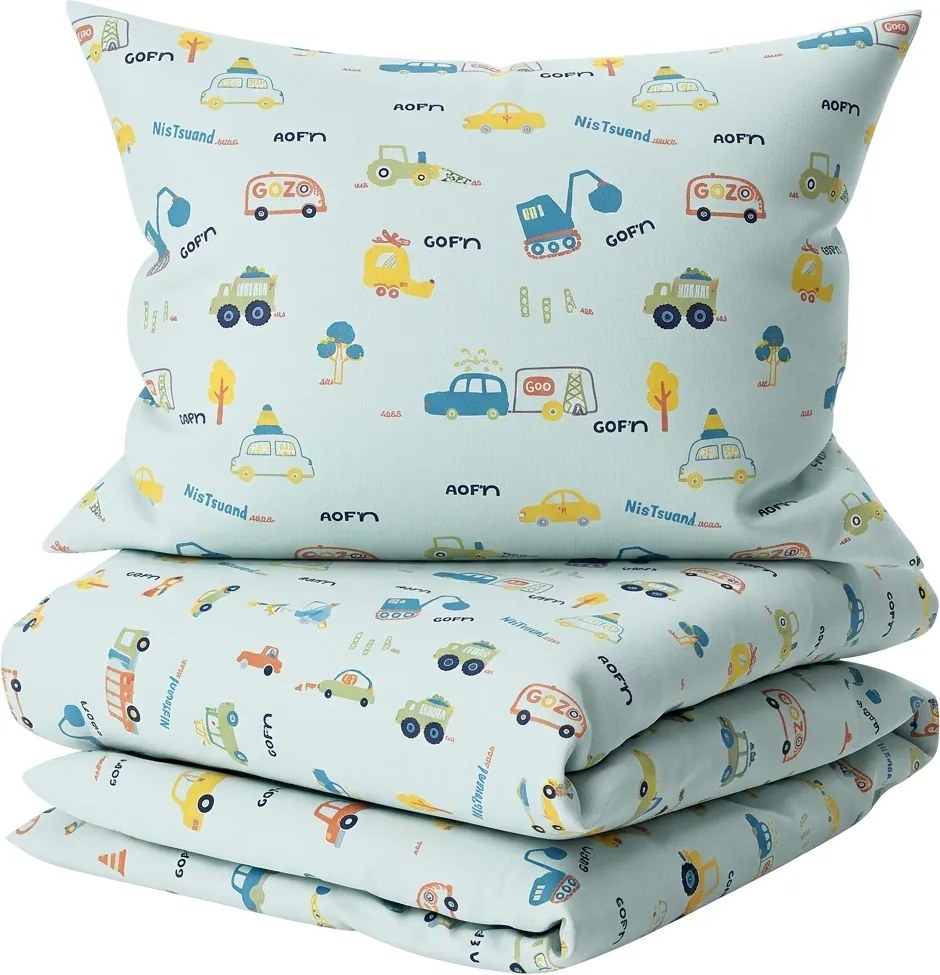 Lenjerie de pat pentru copii MINI TRUCKS TALES albastra, 100% bumbac Dimensiune lenjerie de pat: 70 x 80 cm | 140 x 200 cm
