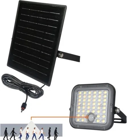 Proiector solar LED cu senzor, 10W, 3,7V, 4000K, IP65, 3600 mAh + telecomandă