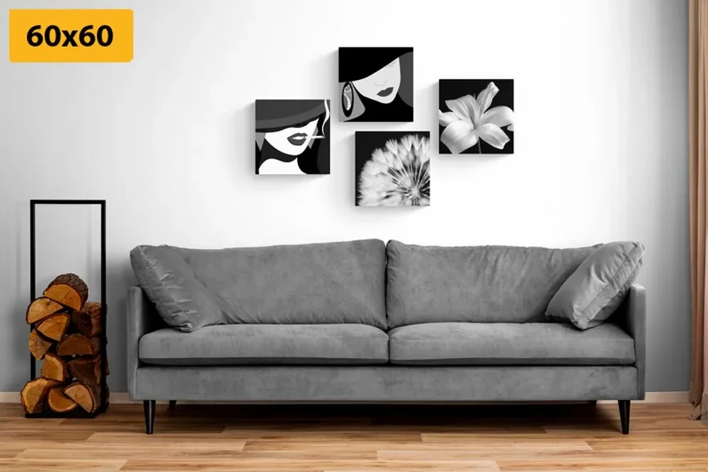 Set tablouri doamne în design alb-negru