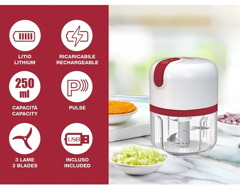 Blender portabil USB Beper P102ROB050, baterie Li-Ion de 1500 mAh, 30 W, 250 ml, 3 lame, funcție Pulse, transparent/alb