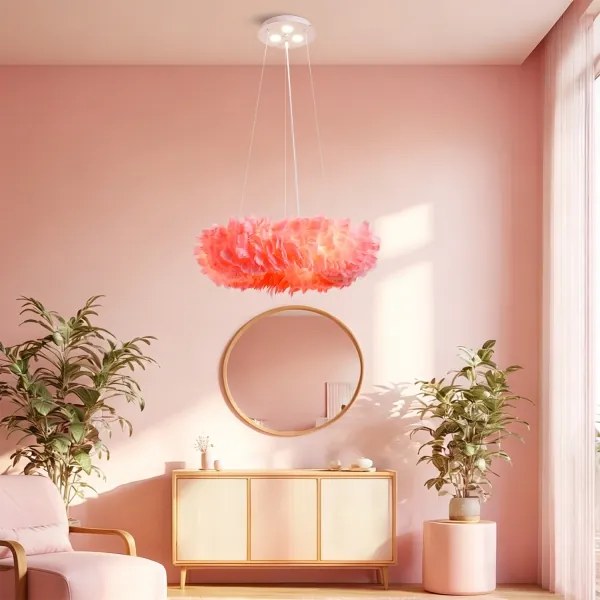 BRILAGI - Lustră LED pe cablu FEATHER 3xE27/40W/230V + 3xLED/3W diam. 50 cm roz