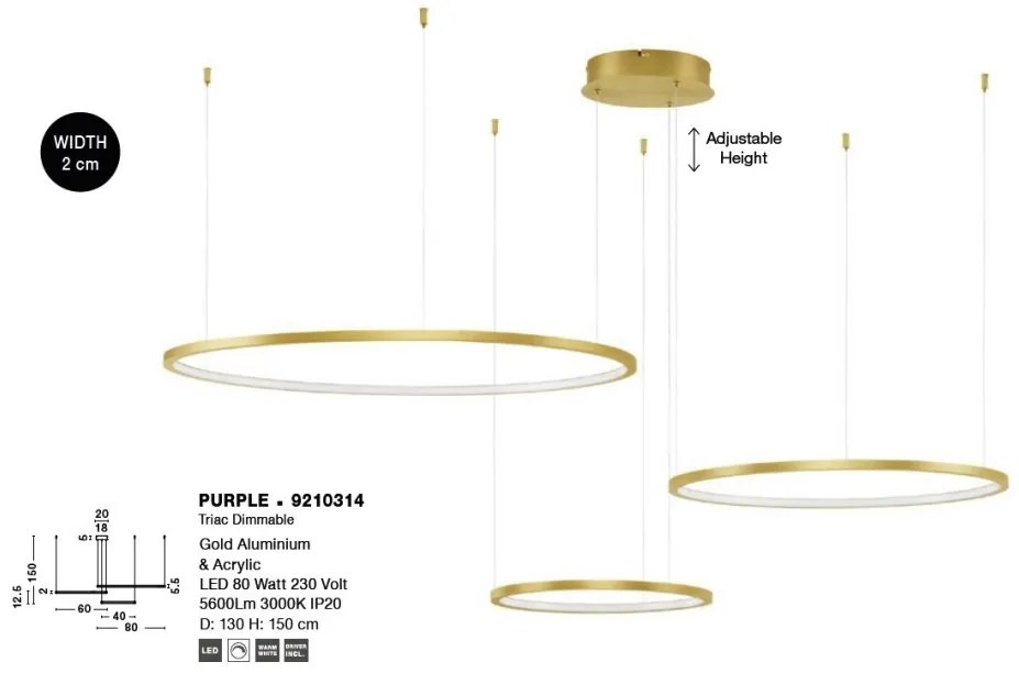Lustra LED suspendata design circular PURPLE 3 ring aurie