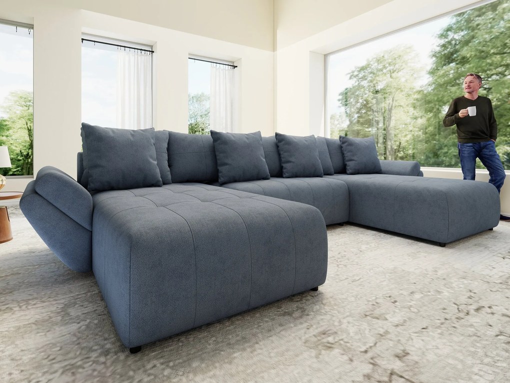 Colțar extensibil dumonde cu ladă de depozitare si sezut confortabil din spuma high-density, Berlin U Enjoy Antracit 380x180 cm