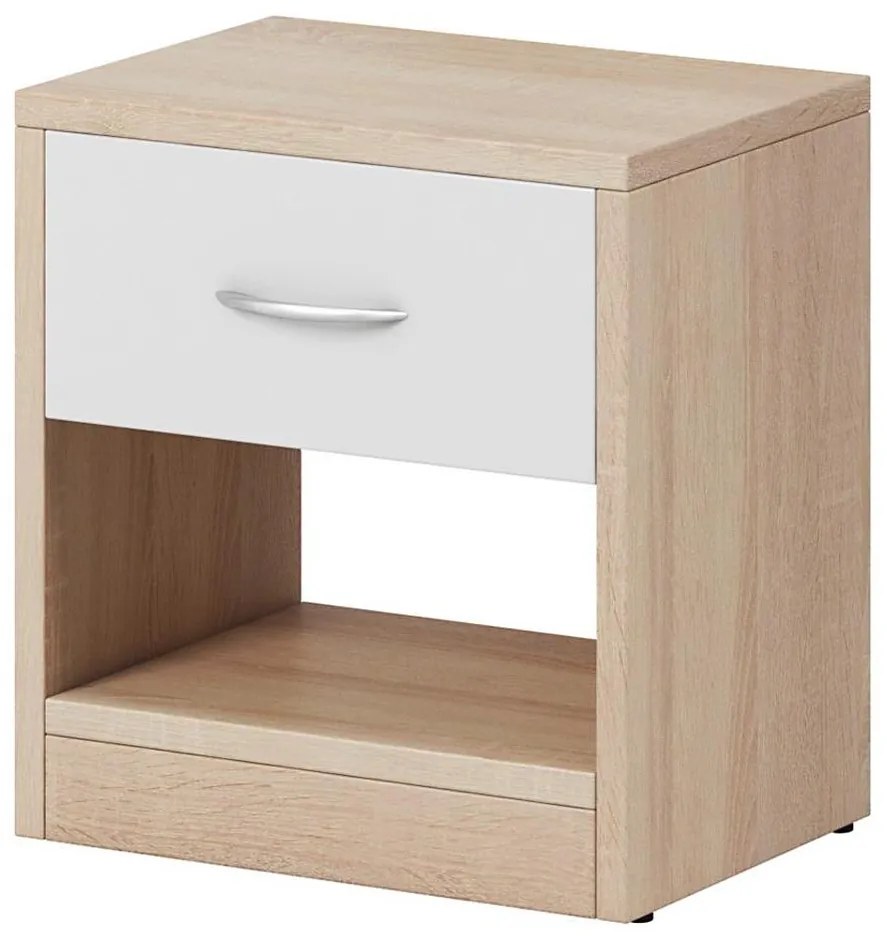 Noptieră NED, stejar Sonoma/alb