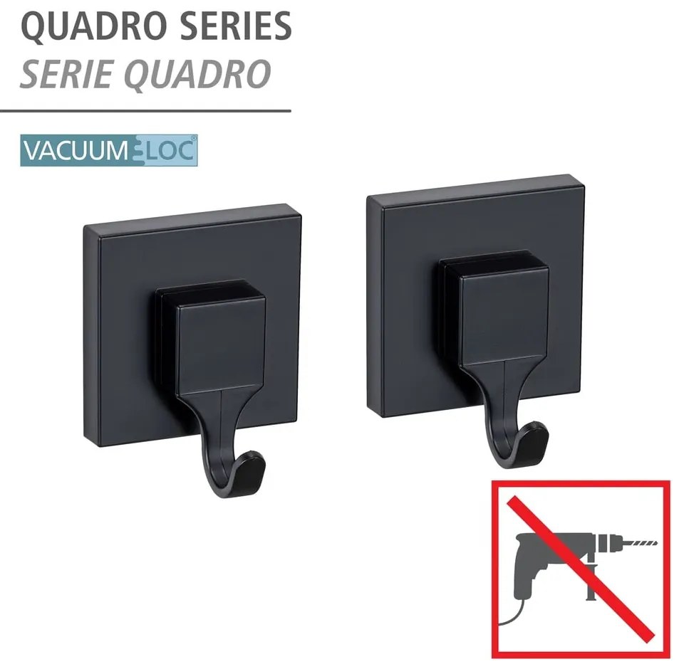 Cârlige negre 2 buc. autoadezive din plastic Quadro – Wenko