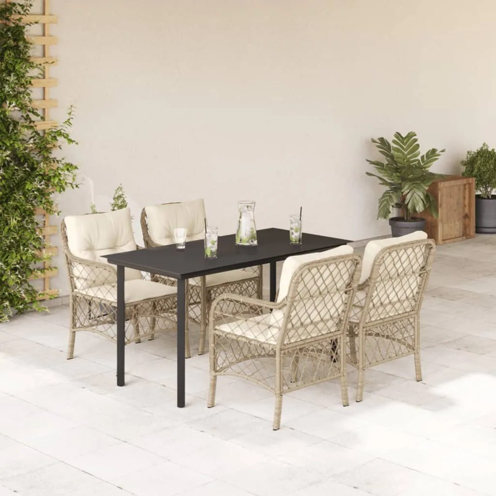 vidaXL Set mobilier de grădină cu perne, 5 piese, bej, poliratan