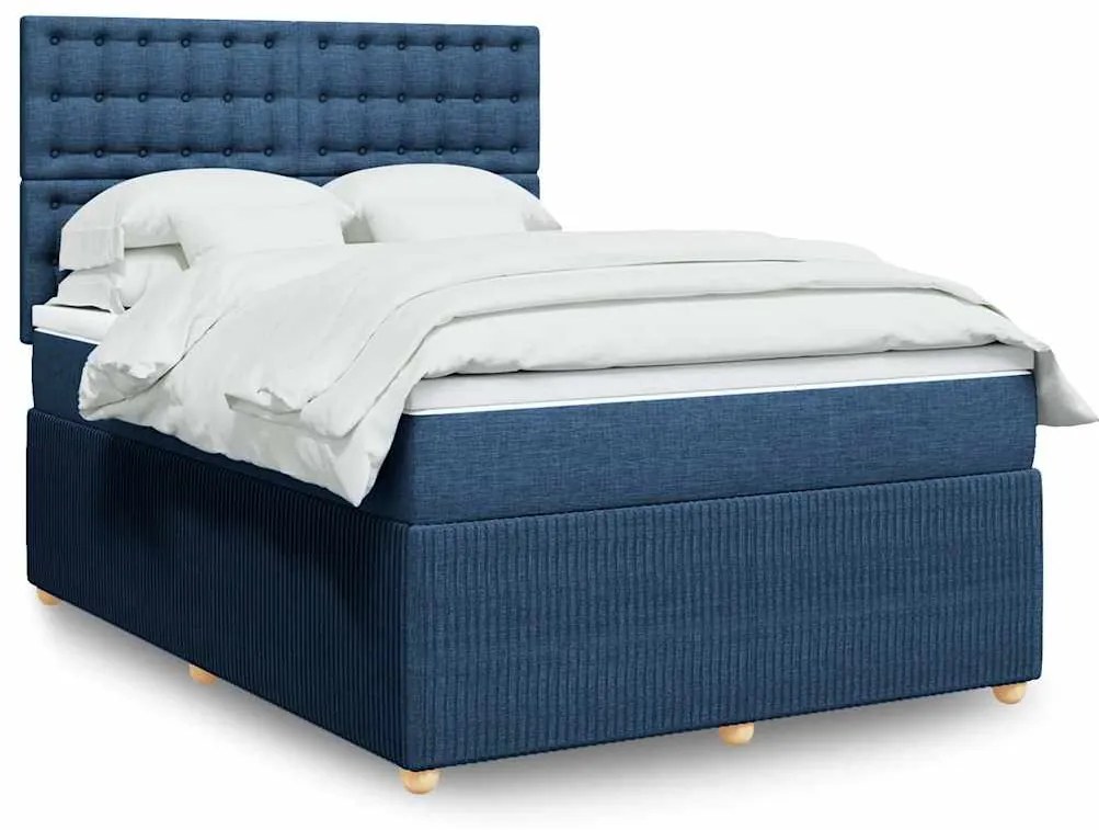 vidaXL Pat box spring cu saltea, albastru, 140x200 cm, textil