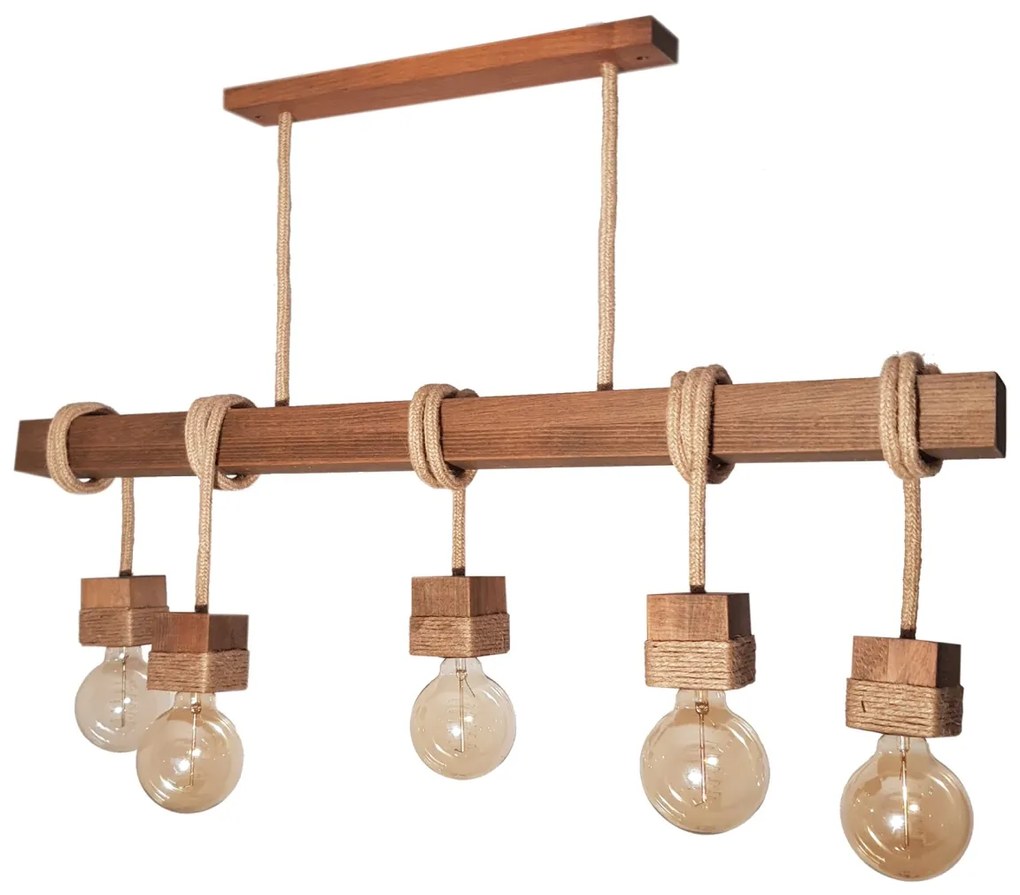 Lustra rustica cu 5 pendule fabricata manual din lemn Lucca