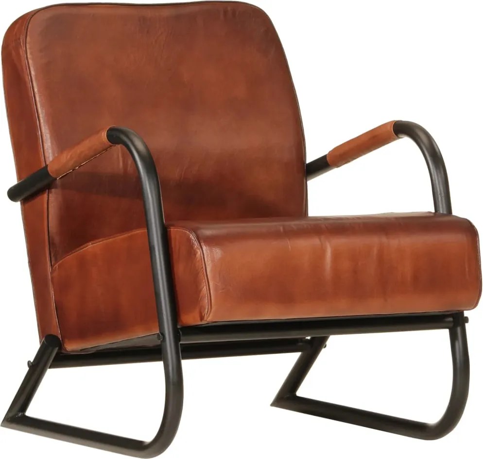 vidaXL Fotoliu canapea, maro, piele naturală