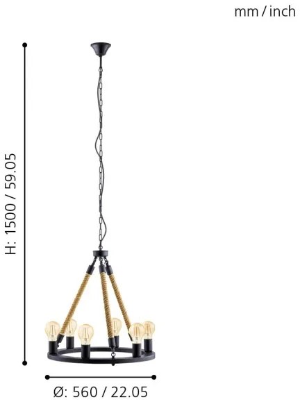 Eglo 49694 - Lustră cu lanț FINDLAY 6xE27/60W