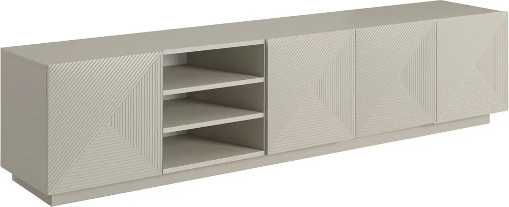 Comodă TV Asha 200 cm cu partea frontală canelat și nișă – bej cashmere
