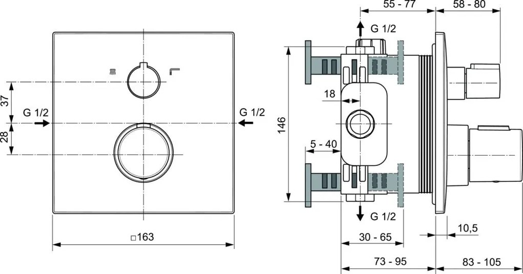 Baterie cada IdealStandard Ceratherm C 100, montaj incastrat, fara corp ingropat, negru mat - A7522XG