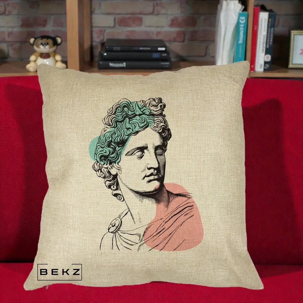Perna Decorativa Bust Grec Vaporwave, 40x40 cm, Crem, Husa Detasabila, Perna Inclusa, BEKZ®
