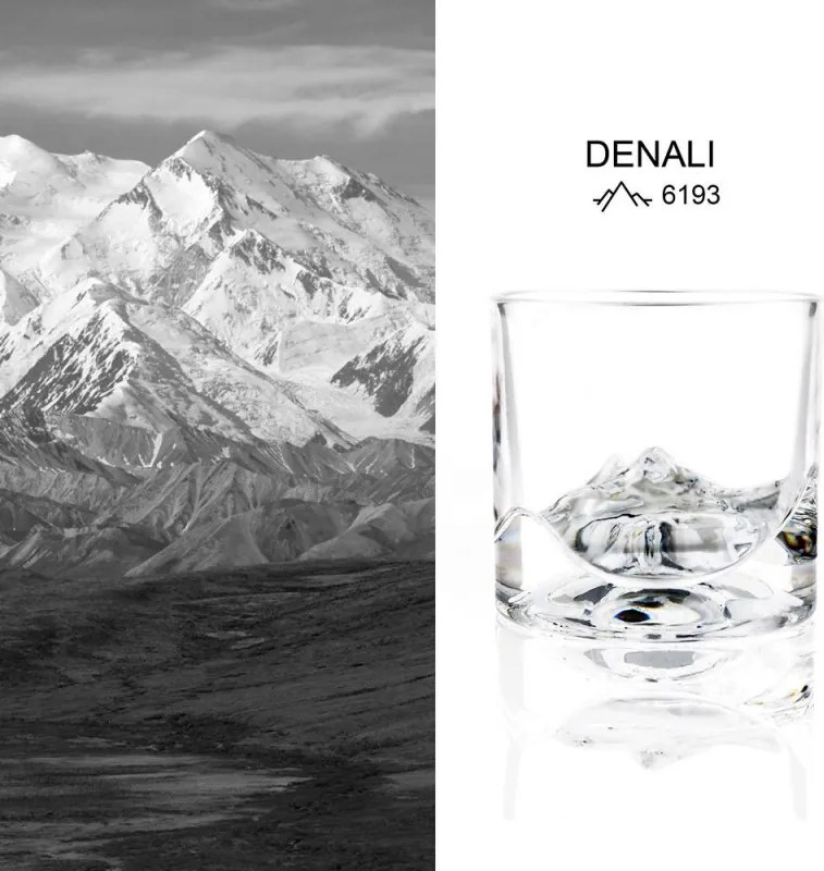 Set pahare pentru whisky LIITON 1006970 Denali, 230 ml, 2 buc, Fund 3D varful Denali, Transparent