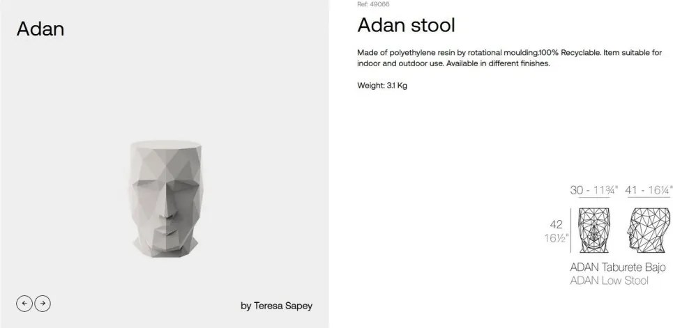 Taburete exterior/interior design decorativ ADAN STOOL, lucios