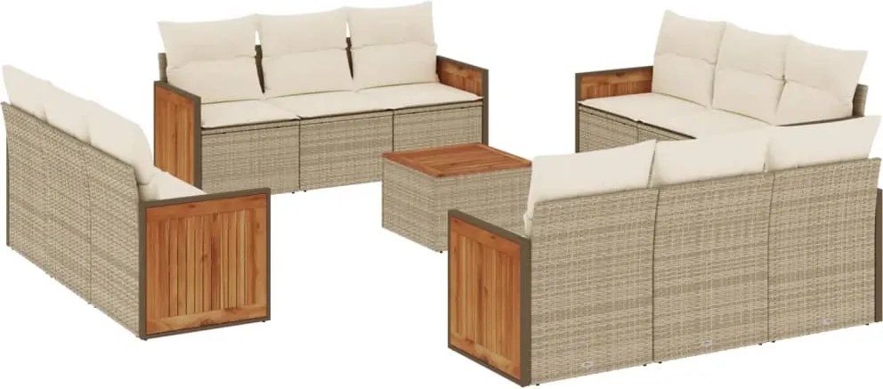 vidaXL Set canapele de grădină, 13 piese, cu perne, bej, poliratan