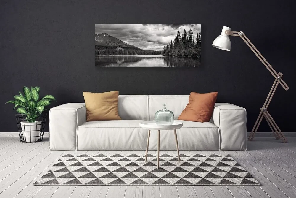 Tablou pe panza canvas Mountain Forest Lake Nature Gray