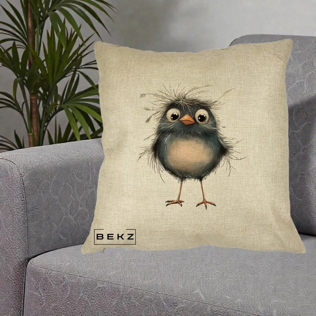 Perna Decorativa Pui Negru Zbarlit cu Pene Fine, 40x40 cm, Crem, Husa Detasabila, Perna Inclusa, BEKZ®