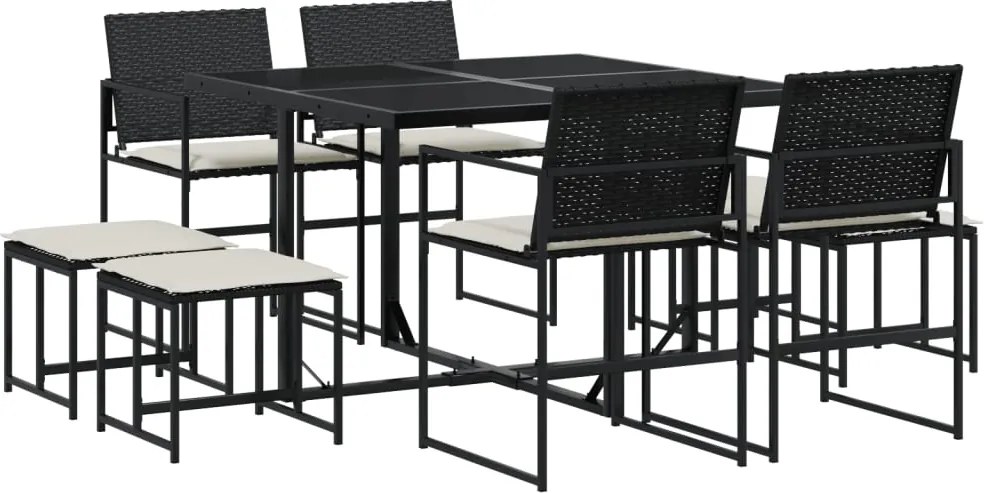 vidaXL Set mobilier de grădină cu perne, 9 piese, negru, poliratan