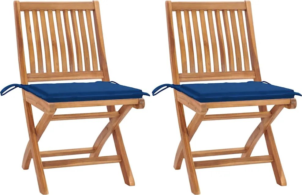 vidaXL Scaune grădină cu perne albastru regal, 2 buc, lemn masiv tec