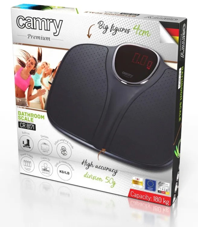 Cantar digital de baie si bebelusi 2in1 Camry CR 8171B, 180 kg, Display LED, 34x31 cm, Oprire automata, Negru