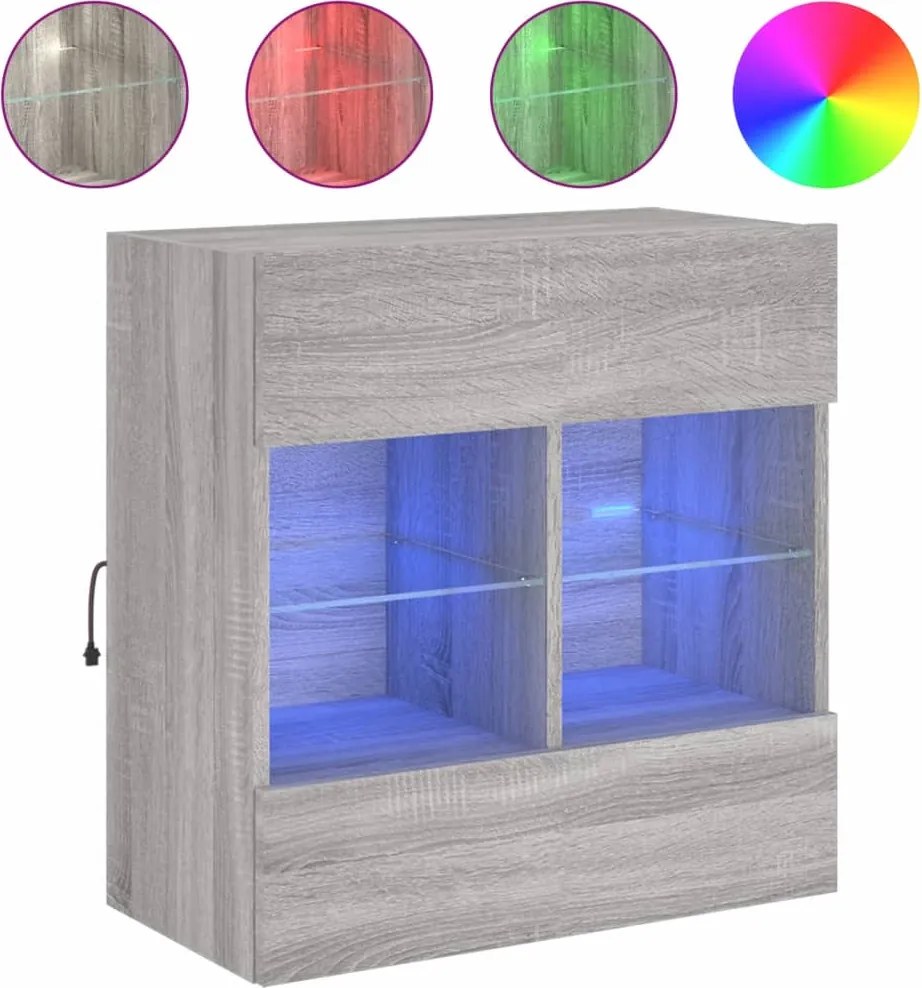 vidaXL Comodă TV de perete cu lumini LED, gri sonoma, 58,5x30x60,5 cm