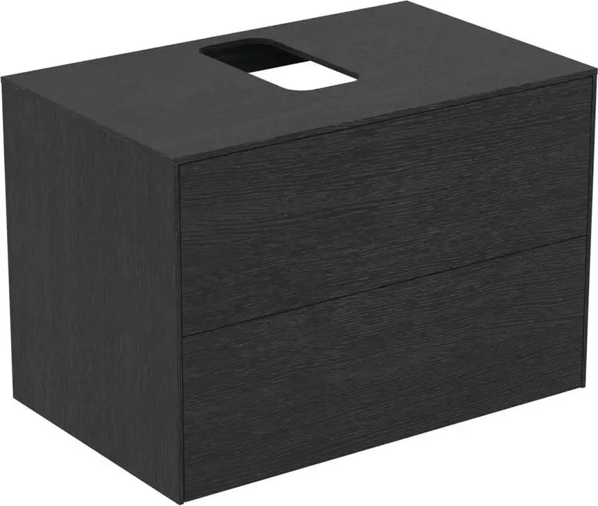 Dulap baza suspendat Ideal Standard Atelier Conca finisaj stejar inchis 2 sertare si blat cu decupaj central 80 cm