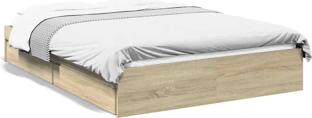 vidaXL Cadru de pat cu sertare stejar sonoma 120x200 cm lemn prelucrat
