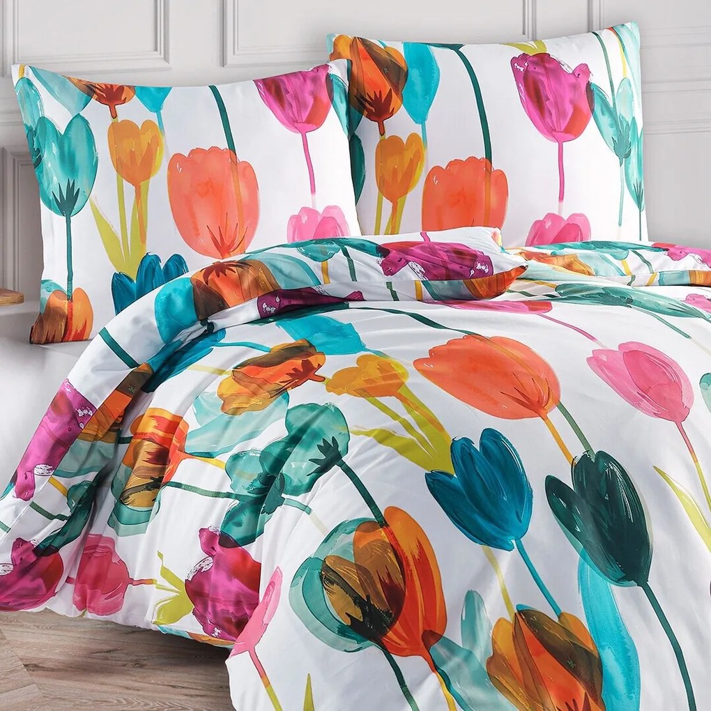 BedTex Lenjerie de pat din satin Tulipi, 135 x 200 cm, 80 x 80 cm, 135 x 200 cm, 80 x 80 cm