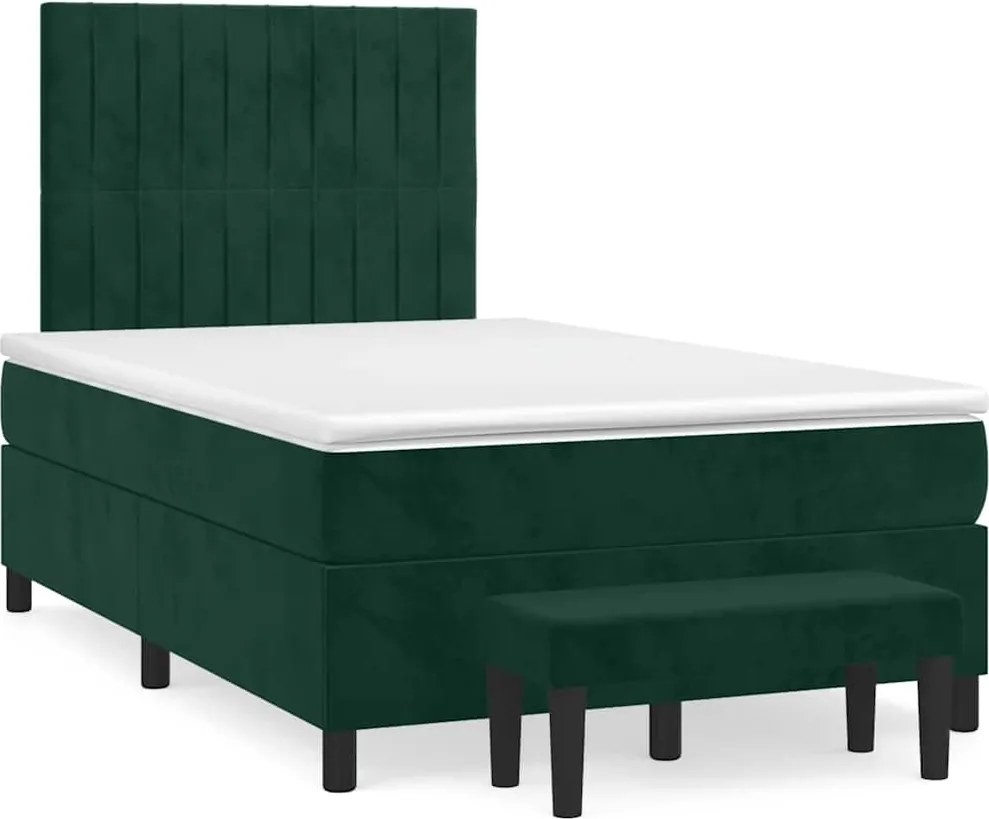 vidaXL Pat box spring cu saltea, verde închis, 120x200 cm, catifea