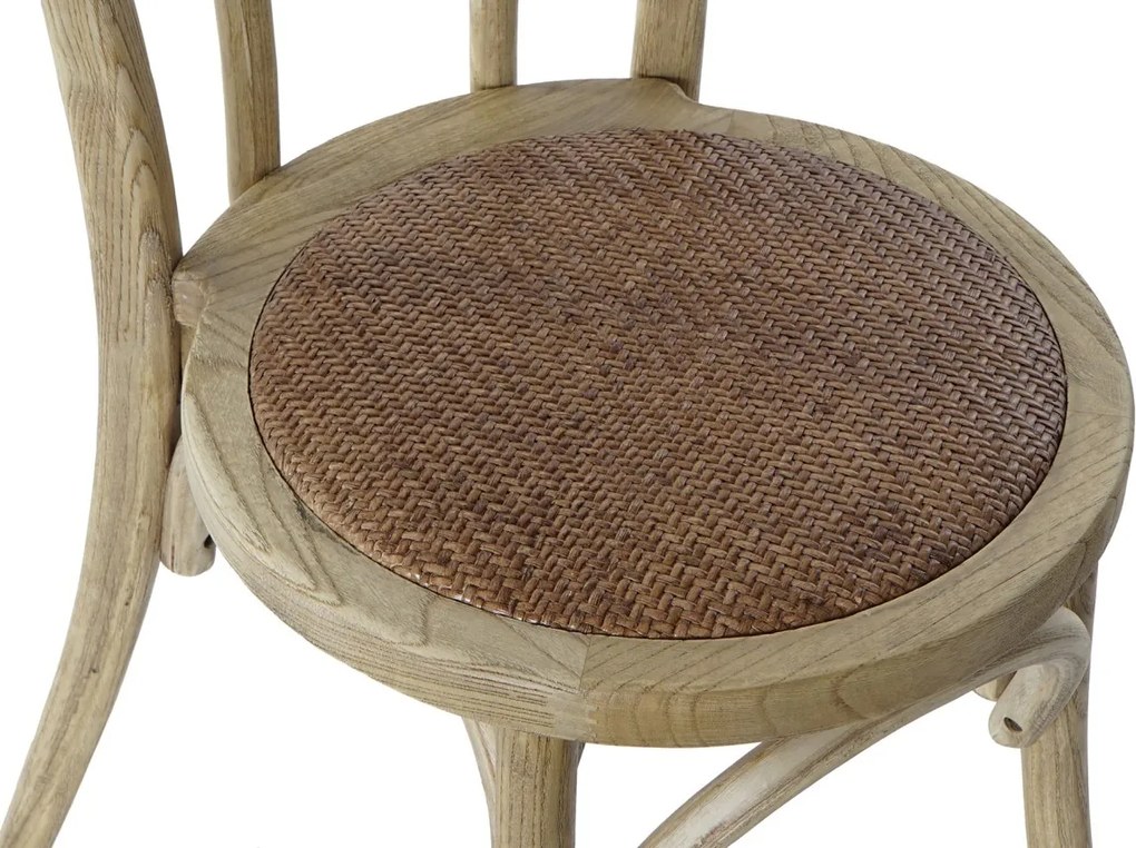 Scaun dining natur din lemn masiv de ulm cu șezut și spătar împletit din rattan, 89x43x44 cm, „Manoir"